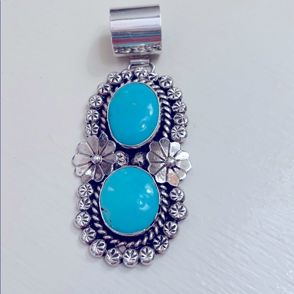 Pendant. Real turquoise and sterling silver.